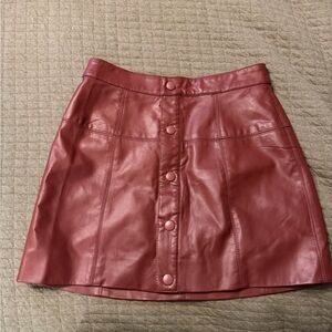 Free People Button-Front Mini Skirt in Deep Red